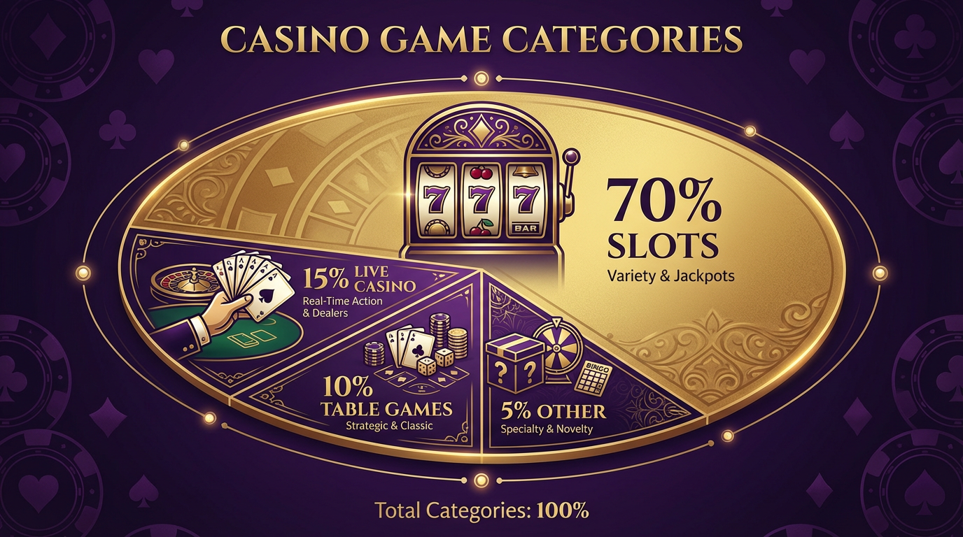 Infografika przedstawiająca podział gier w kasynie Spinight