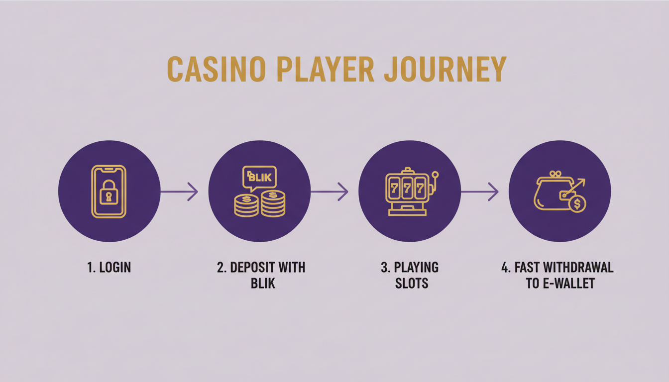 Infografika przedstawiająca ścieżkę gracza od logowania do wypłaty bonusu