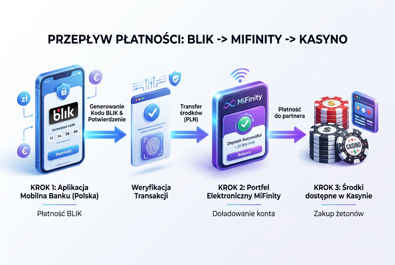 Schemat depozytu BLIK przez portfel elektroniczny do kasyna online